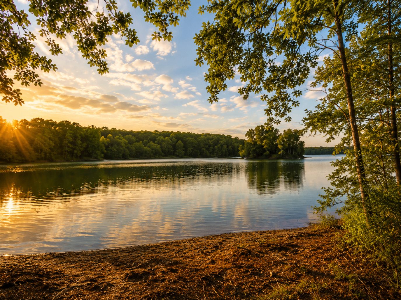 Sunrise mist on Lake Wylie shoreline with a private dock
