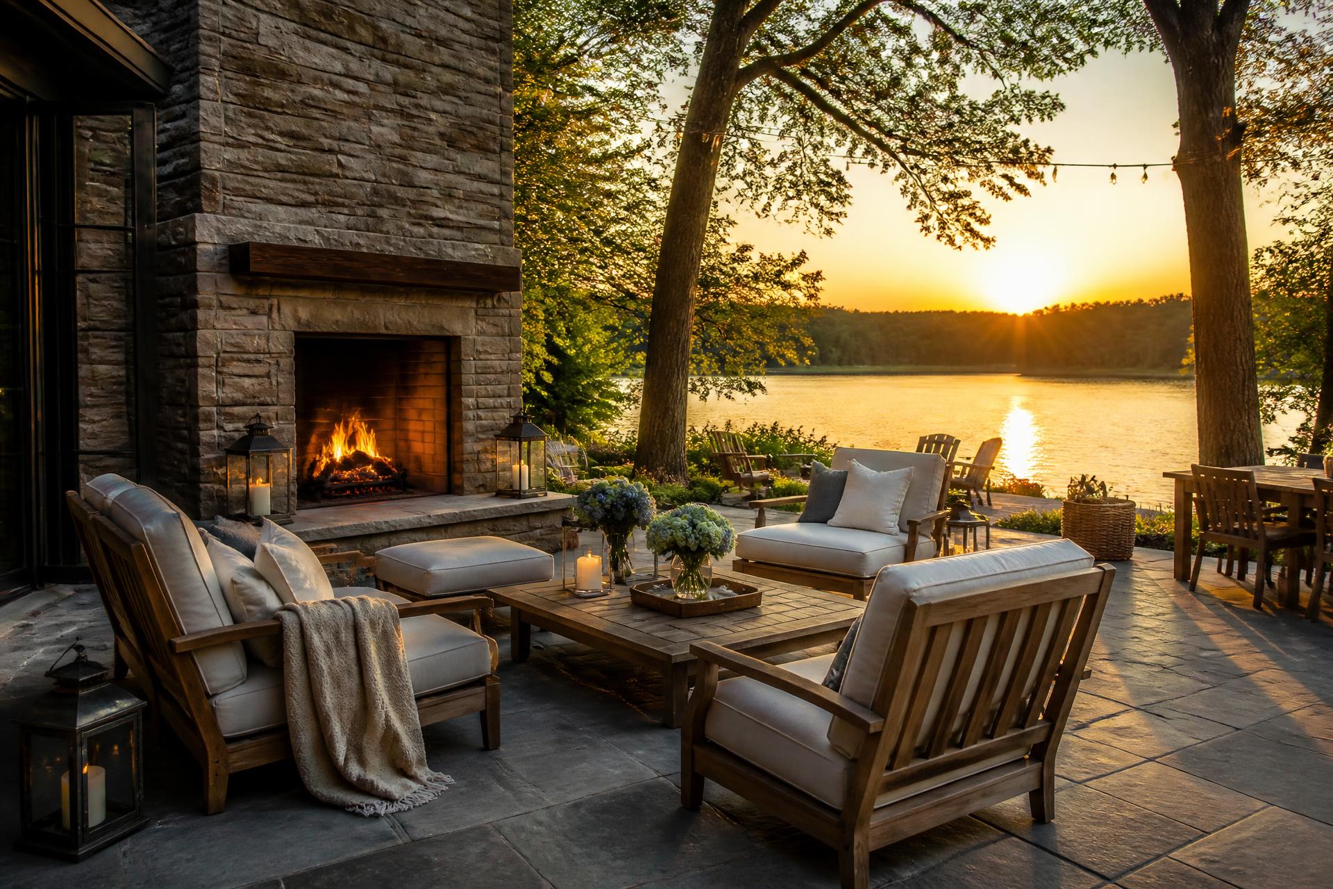 Luxury outdoor living at The Sanctuary at dusk